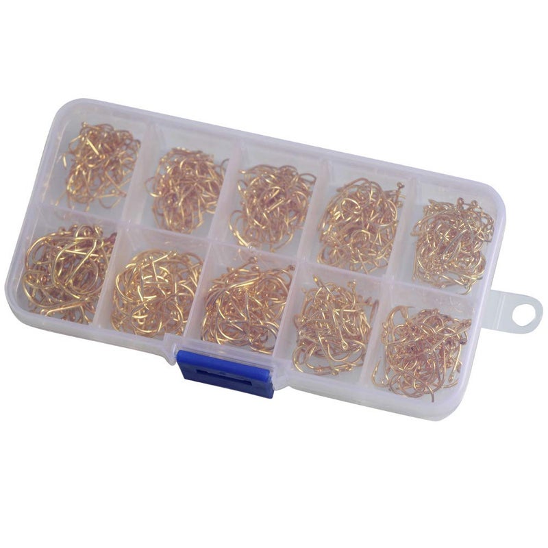 Laxygo 500pcs Small Fishing Hooks Black High Carbon Fishing Hooks Set 10 Sizes with a Plastic Box (500pcs Gold) - Image 3